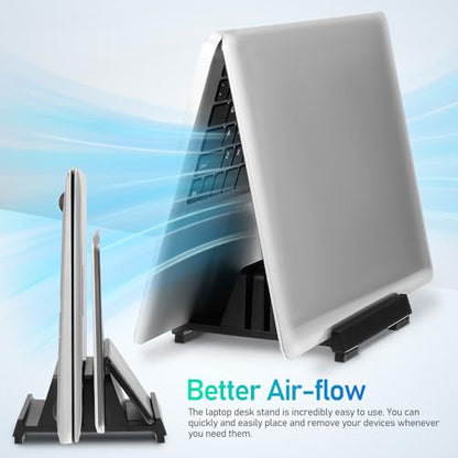 Laptop Storage Stand Vertical Laptop Holder Dual Slots Black Desktop Organizer for Office Workspace