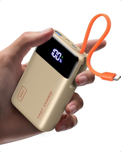 INIU 20000mAh Portable Charger, Smaller 45W Fast Charging Travel Power Bank | Flight-Safe, Built in USB-C Cable, Travel Essential, Battery Phone Pack for iPhone 17 16 Pro, Samsung S26, iPad etc, Beige - color: Beige, size: 20000mAh