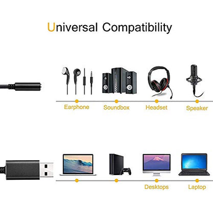 USB to 3.5mm Jack Audio Adapter with 3.5mm Headphone and Microphone Jack for, for, for, for PC/Laptops, Black, 500043134