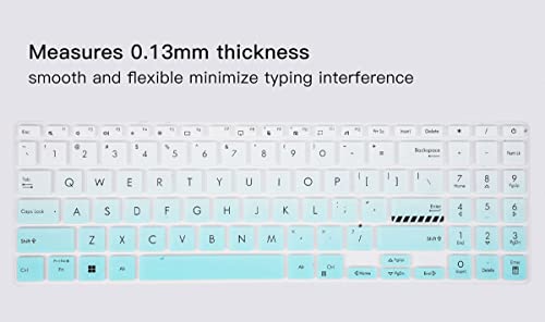 2PCS Keyboard Cover for ASUS Vivobook Go 15.6" E1504FA, VivoBook 16 K3605 F1603 M1603 X1603 M1605 F1605 16", VivoBook Pro 15X OLED M6501 K6501 M1503QA M1502, VivoBook S 15 OLED 15.6" M3502 K3502 - color: Gradual Mint+Clear