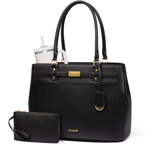 LOVEVOOK Laptop Tote Bag for Women, 17.3 Inch Waterproof Leather Work Computer Bag, Large Business Office Briefcase Shoulder Handbag Purse Gifts for Women - color: Black, size: Large