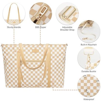 Laptop Tote Bag for Women 17 Inch, Teacher Bag with Compartments Canvas Computer Bag with 15 Pockets Work Tote Bag Travel Business Briefcase Office Handbag Bag with Shoulder Straps - color: A2-brown/Beige Canvas