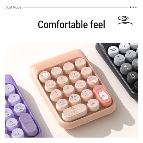 Wireless Numeric Keypad 18 Keys Bluetooth and 2.4G Number Pad with Ergonomic Concave Keycaps and Fade Print for Laptop Desktop Accounting Data Entry Spreadsheets (Milk Tea Color) - color: Milk Tea Color