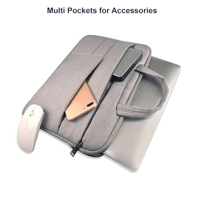 15.6 Inch Laptop Briefcase Sleeve with Hideaway Handles, Slim Work Carry Case, Front Zipper Pocket, Quick Access Fastener Pouch, Low Profile Business Handbag for Commuting, Meetings, Office Travel