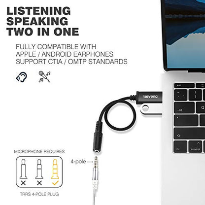 DUKABEL USB Audio Adapter, USB to 3.5mm Aux Adapter for Headset, TRRS Microphones, USB External Sound Card Converter for PC, PS4, PS5[240CM/6.6FT] - size: 2.4Meters