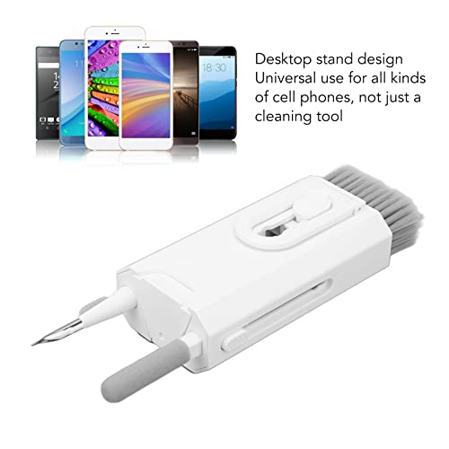 8 in 1 Phone Cleaning Brush, Detachable Hook and Hoop, Deep Crevice Cleaning, Built in Key Puller, for Headset, Earbuds, Tablet, Keyboard, Laptop, with Push Pull Tool (White) - color: White