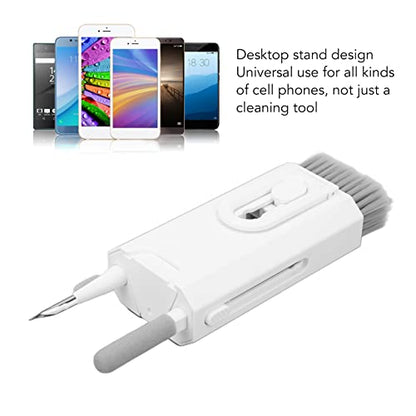 8 in 1 Phone Cleaning Brush, Detachable Hook and Hoop, Deep Crevice Cleaning, Built in Key Puller, for Headset, Earbuds, Tablet, Keyboard, Laptop, with Push Pull Tool (White) - color: White