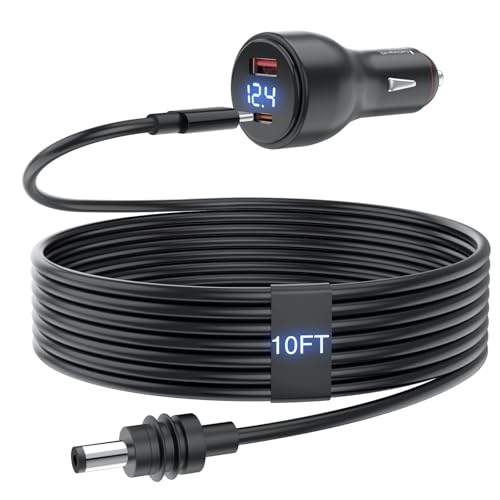 Starlink Mini Cable Car Adapter USB C Car Charger PD 100W 10FT 18AWG Starlink Mini Power Cable DC 12V 24V Fast Charging Cigarette Lighter Power Cord with Digital Display for Cars RVs Trucks Yachts - size: 10FT