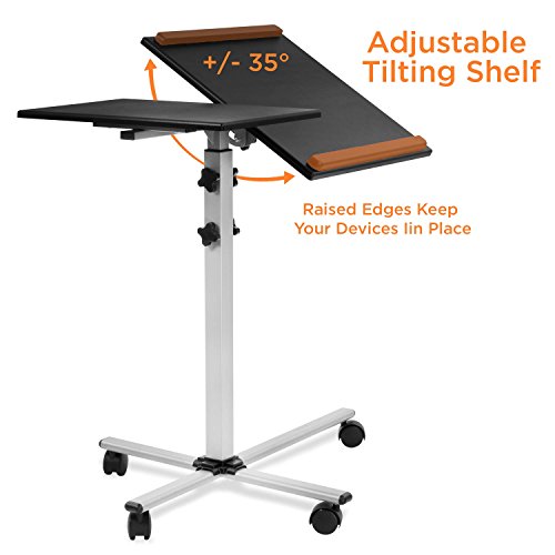 Mount-It! Projector Stand Mobile Projector Cart with Laptop Shelf on Wheels, Heavy Duty Two Shelves Height Adjustable Laptop and Projector Presentation Trolley in Black