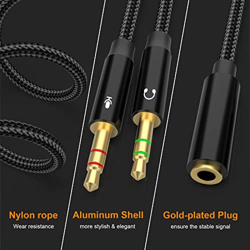 Headphone Splitter Mic Cable, 3.5mm Female to Dual Male Audio Stereo Y Splitter Compatible with HyperX Cloud II/Cloud Alpha/Cloud Flight/Cloud Silver, Astro A10 A40 for PC, Laptop, Desktop