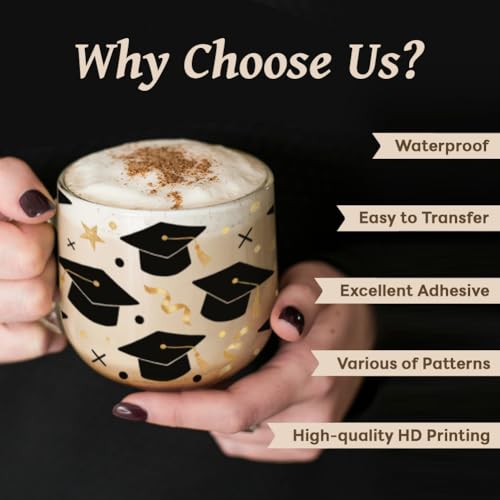 Peacoblue UV DTF Cup Wraps Transfer Stickers Graduation Season Pattern, 10 Sheets Waterproof Custom Vinyl Transfer Sticker 16oz Coffee Glass Cup Tumbler Bottle Mug Decals for Men Women - style: Graduation Season