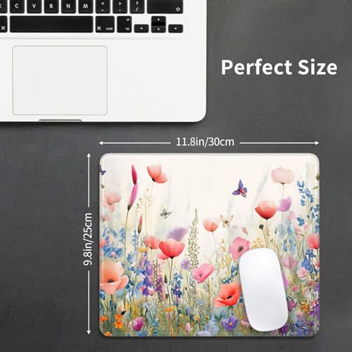 Pink Floral Rose Flowers Plants Gaming Computer Keyboard Cute Mouse Pad with Anti-fray Stitching, Premium-Textured Alfombrilla para Mouse with Non-Slip Rubber Base, 10 x 12 inch - color: Pink Floral Rose Flowers Plants