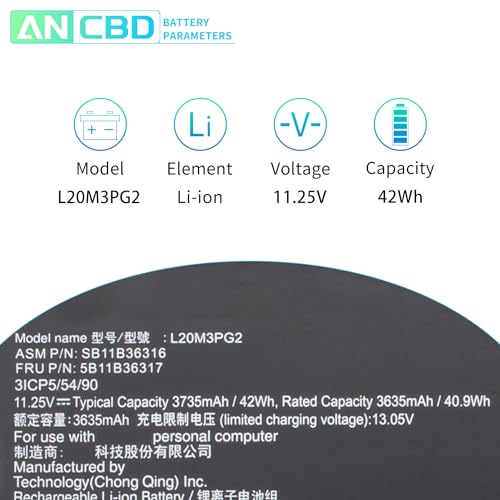 L20M3PG2 L20L3PG2 Battery for Lenovo Flex 3 Chrome-11M836 IdeaPad Flex 3 | Chromebook-11IJL6 500e Chromebook Gen 3 100e Chromebook Gen 3 SB11B36316 SB11B36318 5B11B36309 5B11B36314 L20D3PG2