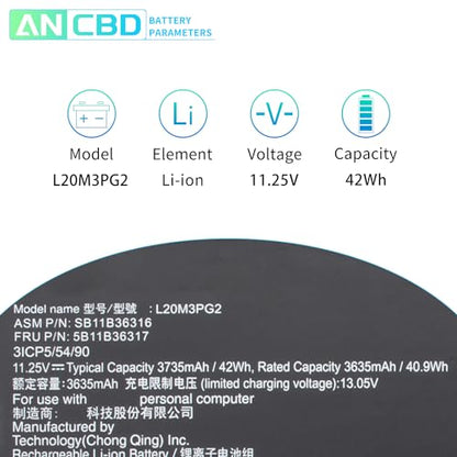 L20M3PG2 L20L3PG2 Battery for Lenovo Flex 3 Chrome-11M836 IdeaPad Flex 3 | Chromebook-11IJL6 500e Chromebook Gen 3 100e Chromebook Gen 3 SB11B36316 SB11B36318 5B11B36309 5B11B36314 L20D3PG2
