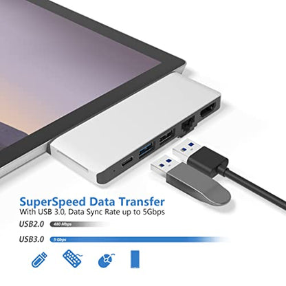 Surface Pro 7 Hub Docking Station with 4K HDMI Adapter+100M Ethernet LAN+ USB C Audio & Data Transfer Port + USB Port* 2+SD Card Reader Converter Combo Adaptor for Surface Pro 7 - style: For Surface Pro 7