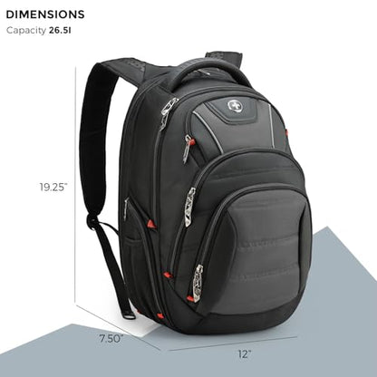 Swissdigital Design Men's Laptop Backpack for College and Business Travel with Integrated USB Charging Port and RFID Protection Fits 15.6" Laptops Bag Black/Grey | J14-02 - color: Black/Grey