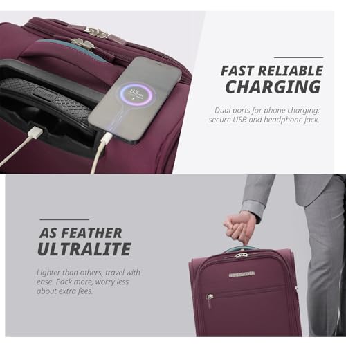 Verage Underseat Carry On Luggage with Wheels,14-Inch Compact Underseat | Personal Item Bag,Airline Approved, Laptop Compartment, USB Charging Port - color: Grape red, size: 14-Inch Compact Underseat