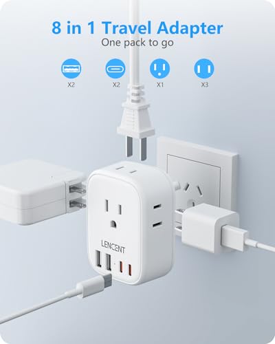 LENCENT Australia New Zealand Power Plug Adapter, US to Australia Adapter | Plug Adapter with 4 Outlets, 4 USB Ports(2 USB C), Type I Plug Converter for US to AU Argentina China Fiji, Travel Essentials - style: Type I-17.5W-Australia China