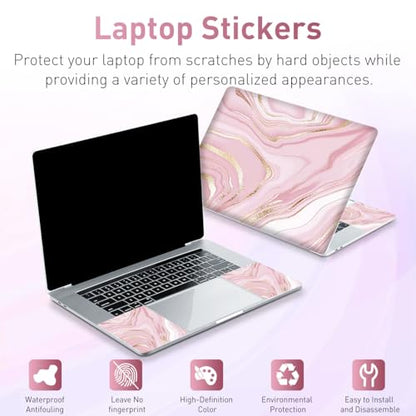 Pink River Vinyl Laptop Sticker, Waterproof Reusable Decal for Notebook PC, Cartoon Art Protector-Fits 12-15.6 inch - color: Pink Gold Marble