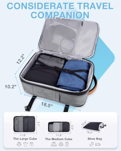 BAGSMART 37L Expandable Travel Backpack Compression Carry On Daypack | Weekender Bag Fits 17" Laptop. Water Resistant Luggage with Packing Cubes and Shoe Pouch. - color: Black White