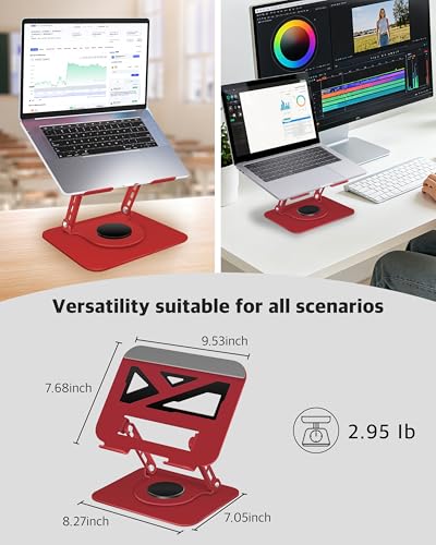 3-Year Red Swivel Laptop Stand-360° Rotating,Ergonomic Adjustable Metal Design,Fits10-16 Laptop Stand,Ideal for Desk Office & Travel,Foldable&Portable,Mechanical Style,Perfect for Everyone - color: Red