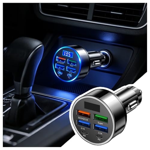 6 Ports Car Cigarette Lighter Adapter,Upgraded Car Cigarette Lighter USB Charger with Super/PD/3.1A/QC3.0 as Vehicle Electronics,24V/12V Cars Charger Adapter with LED Voltage Display - color: 6 Port Black