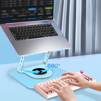 360° Rotating Laptop Stand, Carbon Steel Ergonomic Cooling Riser,Foldable Portable,Fits 10-16 Inch Laptops/Tablets/Phones,Blue,3-Year Warranty - color: Blue