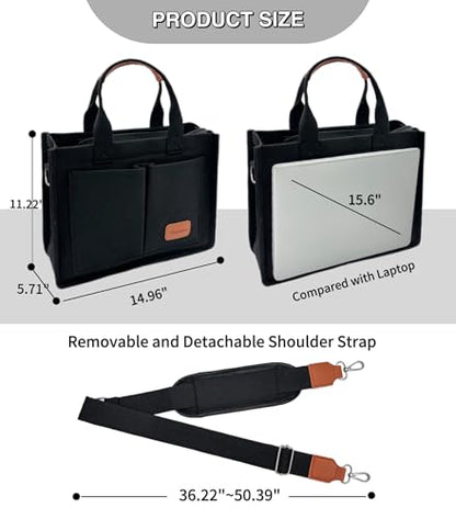 Large Canvas Tote Bag for Women Work Tote Bags with Pockets Laptop Crossbody Purses Everyday Bag Handbags for Travel - color: New Upgrade Plus Black