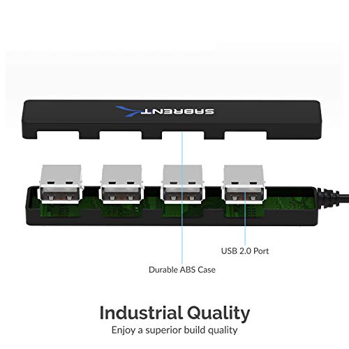 SABRENT 4 Port Portable USB 2.0 Hub (9.5" Cable) for Ultra Book, MacBook Air, Windows 8 Tablet PC (HB-MCRM) - size: 4-PORT