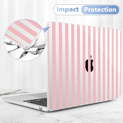 May Chen for MacBook Air 15 inch Case M5 M4 M3 M2 2026 2024-2023, Model A3448 A3241 A3114 A2941, Closes Seamlessly Hard Shell Laptop Cover with Keyboard Cover, Pink Stripes - color: Pink stripes
