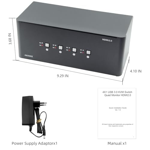 KVM Switch, HDMI 4k@60Hz KVM Switch with 4 USB 3.0 Port and 3.5mm Audio,4 Computers Share One Set of Leyboard, Mouse and Monitors,Supports Windows/Mac/Linux