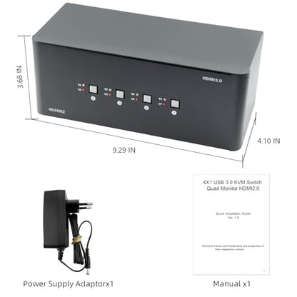 KVM Switch, HDMI 4k@60Hz KVM Switch with 4 USB 3.0 Port and 3.5mm Audio,4 Computers Share One Set of Leyboard, Mouse and Monitors,Supports Windows/Mac/Linux