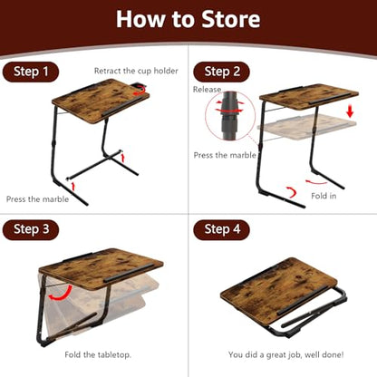 Folding TV Tray Adjustable Dinner - Trays for Eating On Couch Wooden Tables Mate Stand Foldable Desk with Cup Holder Portable - color: Rustic
