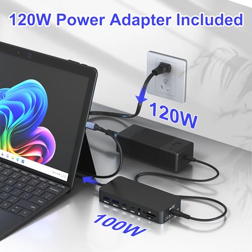 Surface Thunderbolt 4 Docking Station 12-in-1, 120W Fast Charging Surface Pro Dock, Triple Display 4K@60Hz for Surface Pro 12/11/10/9/8/7/7+, Surface Laptop/Go/Book, Gigabit Ethernet SD/TF Card Reader