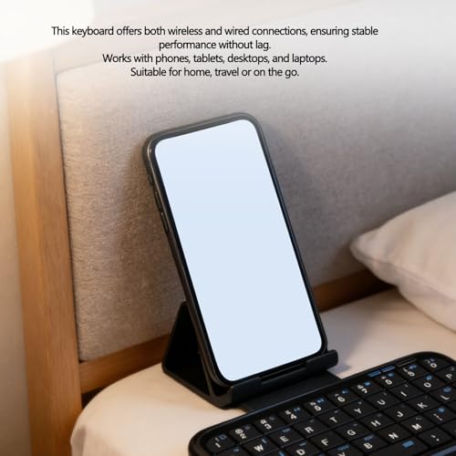 Fabater Bluetooth Keyboard, Wireless and Wired Dual Mode Portable Slim Design Travel Keyboard with Silent Keys and 300mAh Rechargeable Small for Laptop Tablet Phone (Backlit Black)