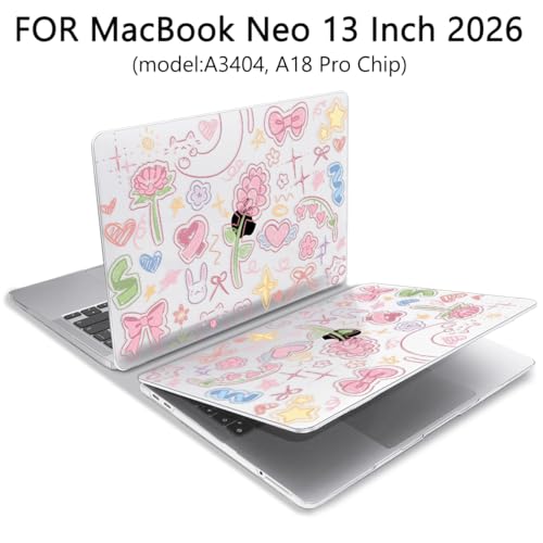 for MacBook Neo Case 13 inch 2026 A18 Pro (A3404), Anti-Scratch Protective Pattern Hard Shell Case, Trendy Laptop Cover with Keyboard Cover+Screen Film+Trackpad Film,Pastel Doodles ﻿ - color: Pastel Doodles
