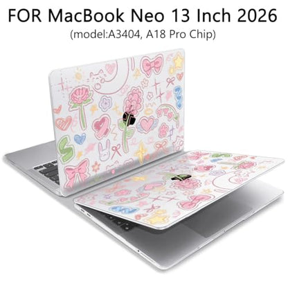 for MacBook Neo Case 13 inch 2026 A18 Pro (A3404), Anti-Scratch Protective Pattern Hard Shell Case, Trendy Laptop Cover with Keyboard Cover+Screen Film+Trackpad Film,Pastel Doodles ﻿ - color: Pastel Doodles