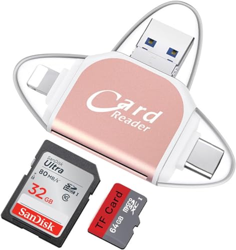 Multi-Port 4 in1 Universal SD TF Card Reader, USB C SD TF Memory Card Reader, Memory Card Reader Multiport Adapter (Pink) - color: Pink
