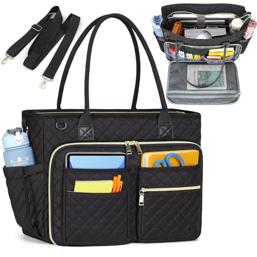 RAINSMORE Teacher Tote Bag 17.3 inch Laptop Bag for Women Work Laptop Tote Nurse Bag Professional Computer Messenger with Insulated Pocket Briefcase for Office, College, Nursing, Black - color: Black, size: 17.3 inch