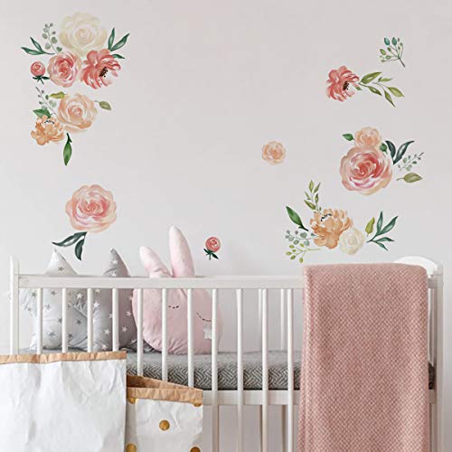 Peony Flowers Wall Stickers DIY Leaves Wall Decals Art Decor for Girls Bedrooms Living Room