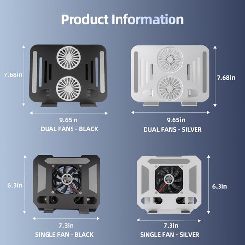 Cooling Stand with Dual Turbo Fans for 12-15.6 inch Laptops, Adjustable Height & 360° Rotating, Aluminum Notebook Riser – Upgrade from Single Fan Version (Space Silver)