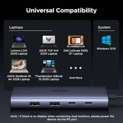 UGREEN 9-in-1 USB C Docking Station, Dual Monitor 4K@60Hz, USB C Hub with 2xHDMI, 5Gbps USB-A&C Data Ports, 100W PD, SD/TF 3.0, 15'' Cable, Revodok Pro Laptop USB-C Dock for HP, Thinkpad,Dell and More