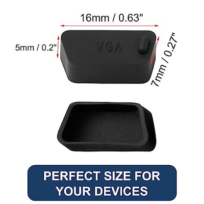 uxcell Silicone VGA Female Port Cover Anti Dust Cap, Port Plug Protector for D-Sub Serial 16mm x 9mm 10pcs Black