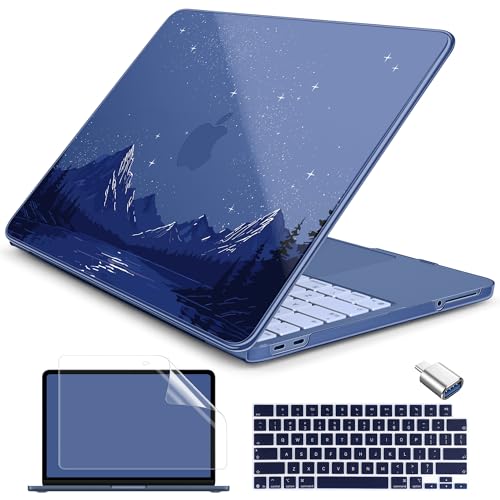 Batianda Case for MacBook Neo 13 Inch 2026 Model A3404, Starry Night Lake | 4-in-1 Laptop Accessories Bundle with Navy Nature Mountain Design, Ultra Slim Hard Shell for Travelers and Outdoor Lovers - color: Starry Night Lake