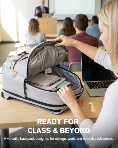 Tolaccea 30L Travel Laptop Backpack TSA Carry-On for Business Trips Commute | 100% RPET Recycled Fabric | EVA-cushioned Laptop Protection | TSA 180° Lay-flat Opening | Reinforced Stability Base Panel - color: Light Gray