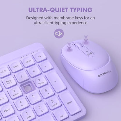 Purple Wireless Keyboard and Mouse Combo for Desktop Mac iPad Bluetooth 2.4 Ghz Rechargeable Slim Silent Click with Number Pad Compatible with Pc, Laptop, Tablet (Purple) - color: Purple
