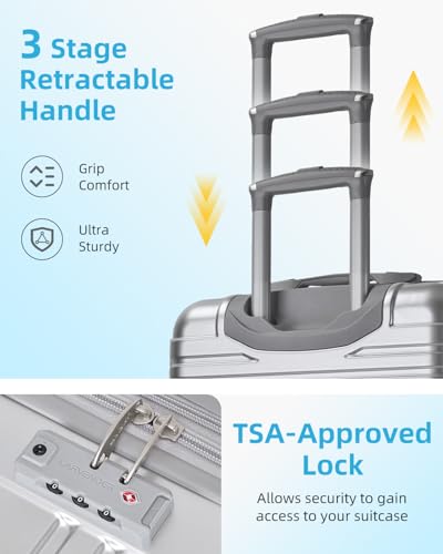 LARVENDER Carry on Luggage Sets 3 Piece, 20 Inch Suitcases, Glossy Silver | 22x14x9 Airline Approved, Lightweight PC+ABS Hardshell, Smooth 360° Double Wheels, TSA Lock, 3-Piece Set with XL Backpack - color: Glossy Silver (XL-BP), size: 3 Piece Set (Backpa