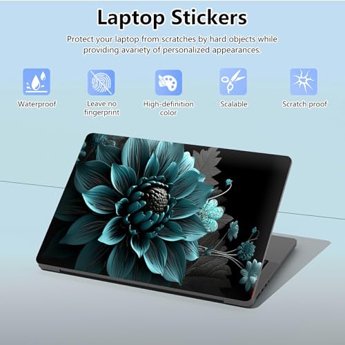 Universal Laptop Skin Sticker with 2 Wrist Pad Skins, Waterproof Scratch Resistant Vinyl Laptop Cover Decal, Cut to Fit for 11–15.6 Inch MacBook HP Dell Lenovo, Dark Green Lotus - color: Dark Green Lotus