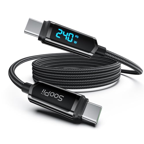 SOOPII USB C to USB C Cable [4ft], 240W USB C Cable,Nylon Braided Type C Fast Charging Cables with LED Display for lPhone 16/15 Pro Max, Galaxy S25/S24, MacBook Pro/Air, iPad, Laptop,Black - color: Black, size: 4 Feet 240W