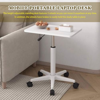 Height Adjustable Standing Table, Large Portable Laptop Desk with Wheels, Home Mobile Sofa Side Table, Easy Assemble Computer Desk(White,60 * 39 * 80-107cm) - color: White, size: 60*39*80-107cm